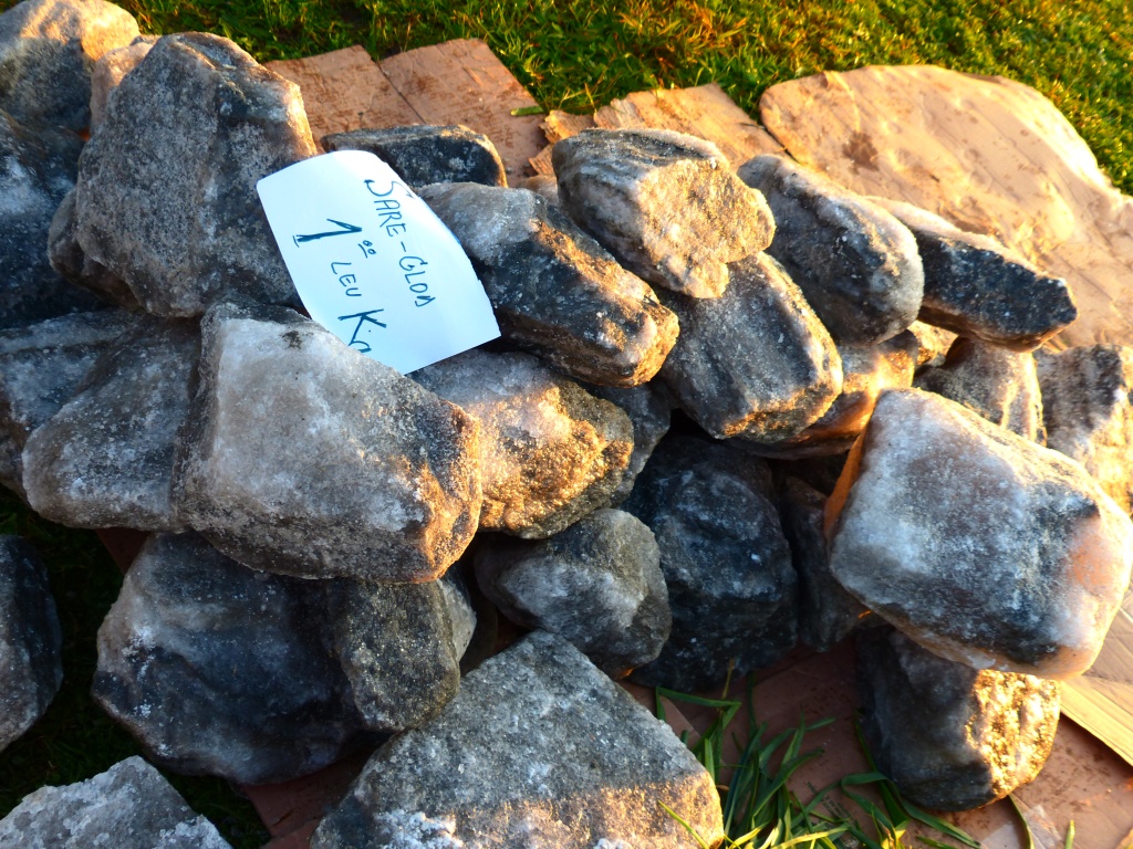 Bricks of salt mined in a town in central Romania - 1 Lei (25 cents) per kilo.